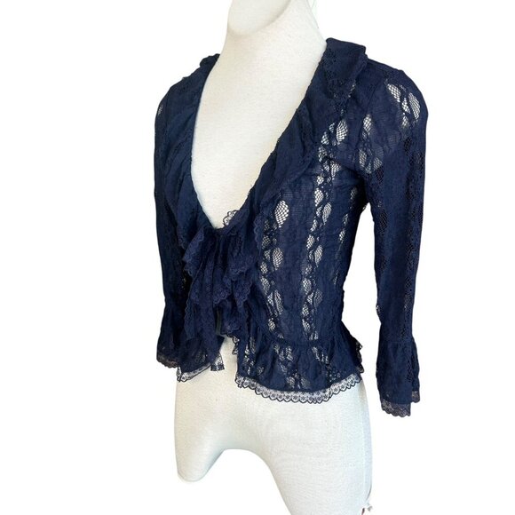 INC International Concepts Navy Blue Open Weave Lace Cardigan Sweater Size Small - Picture 2 of 7